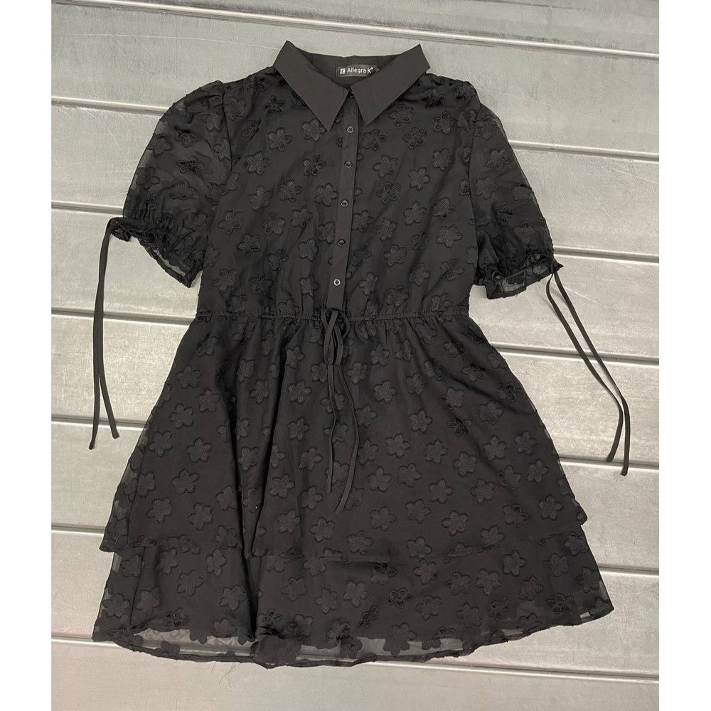 Allegra K‎ Collared Shirt Dress Womens Large Black Floral Whimsigoth